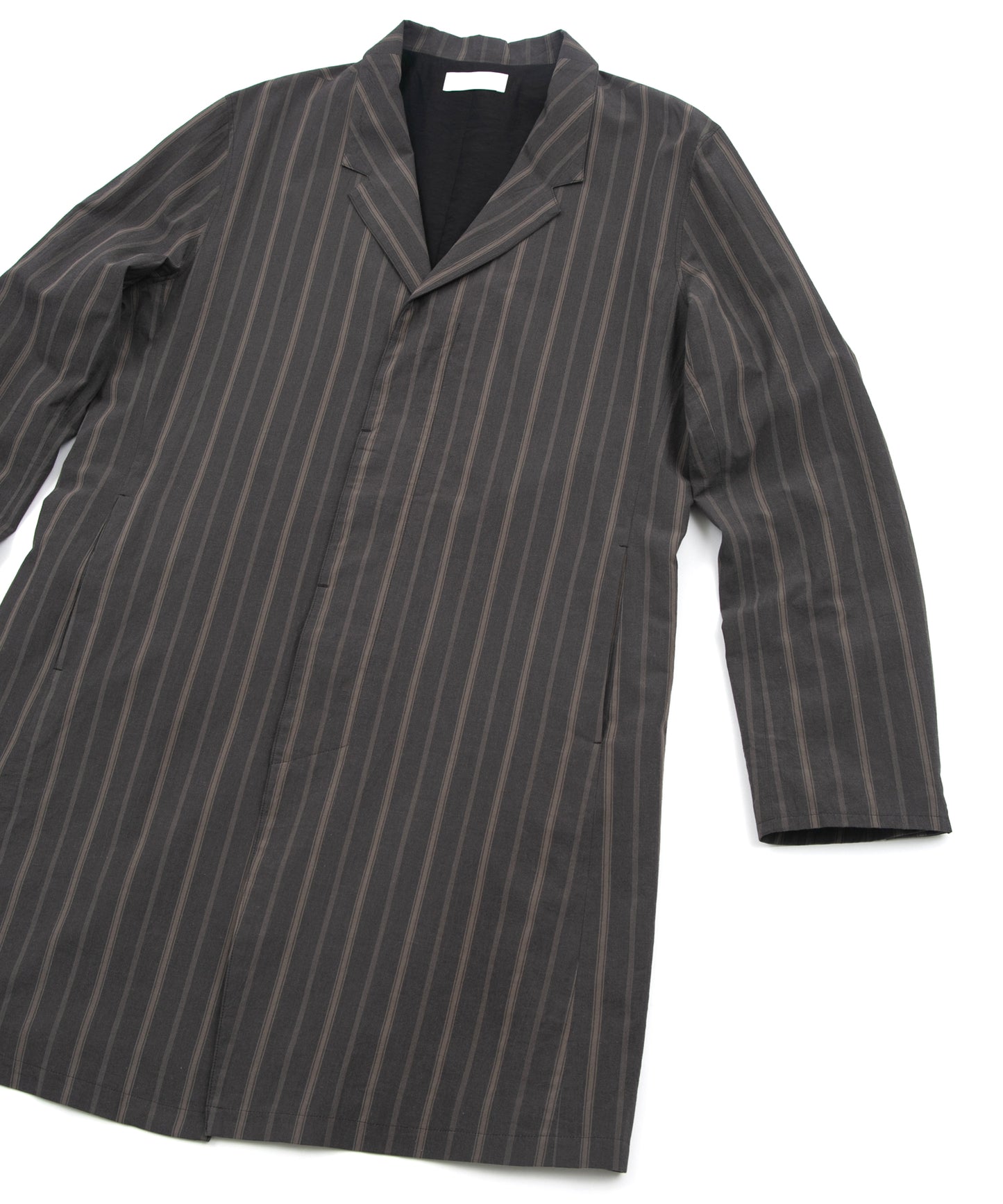 オーガニックコットン ワッシャー ストライプ チェスターコート - BROWN STRIPE