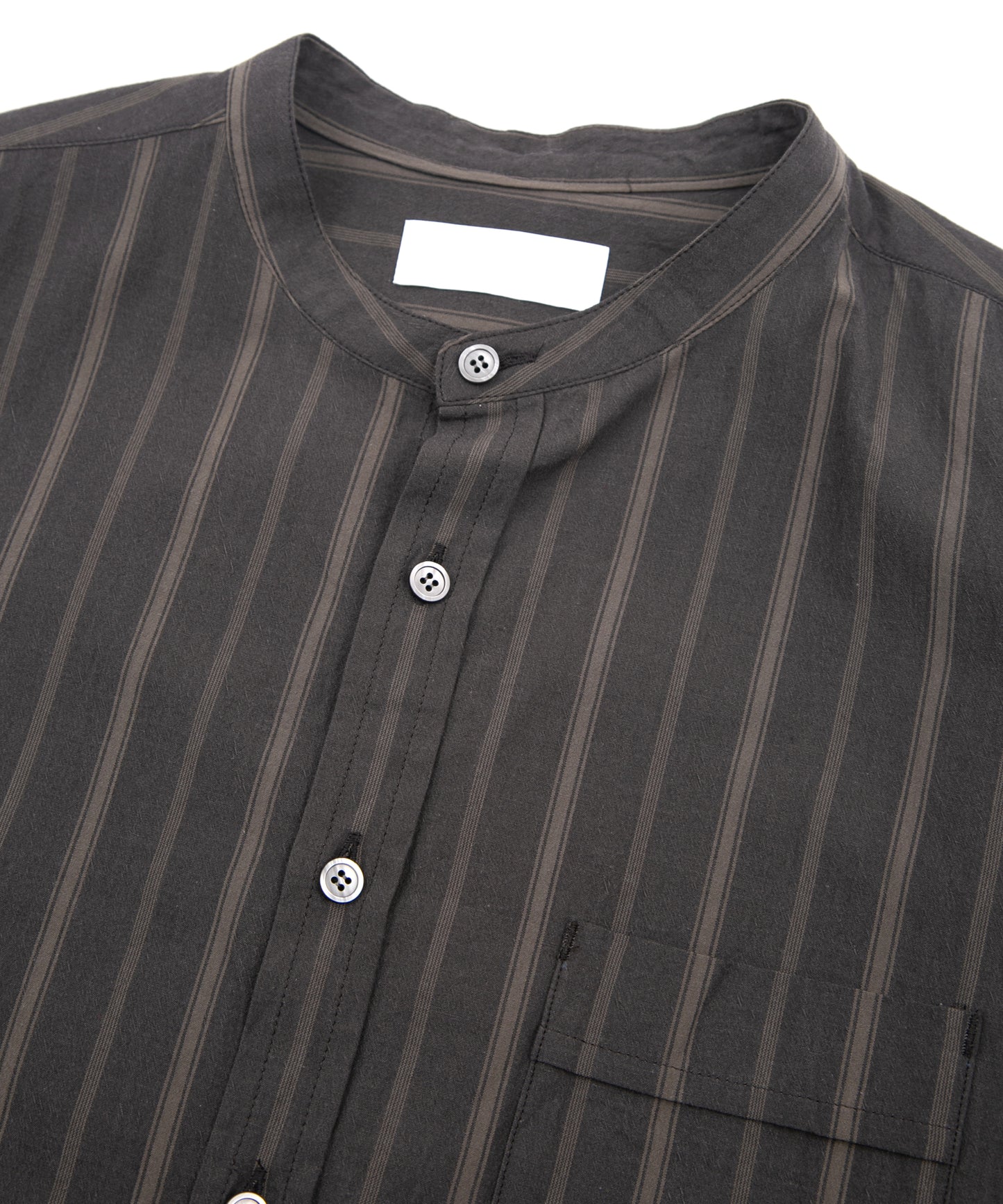 オーガニックコットン ワッシャー ストライプ L/S バンドカラーシャツ - BROWN STRIPE