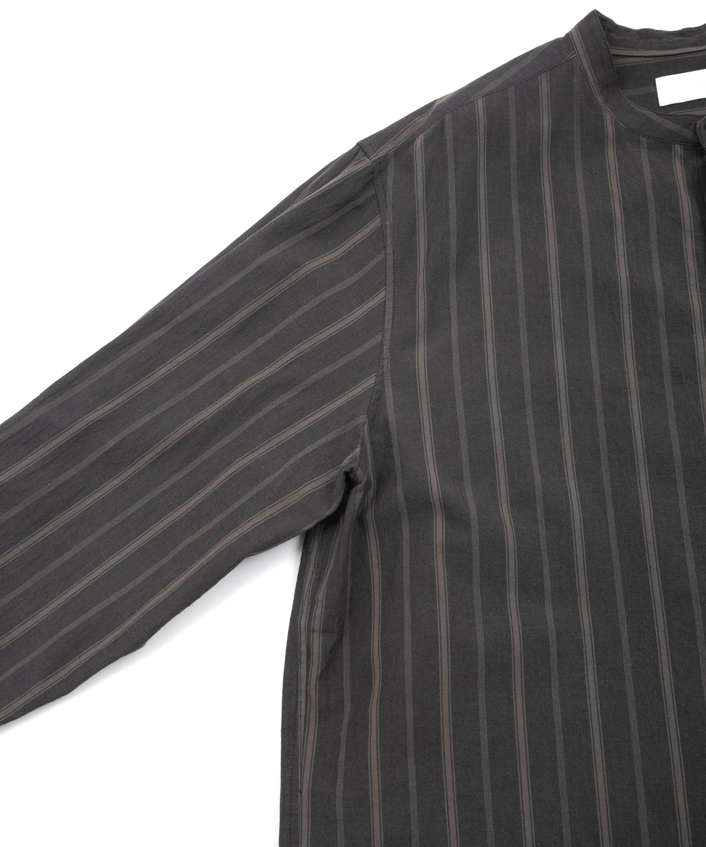 オーガニックコットン ワッシャー ストライプ L/S バンドカラーシャツ - BROWN STRIPE