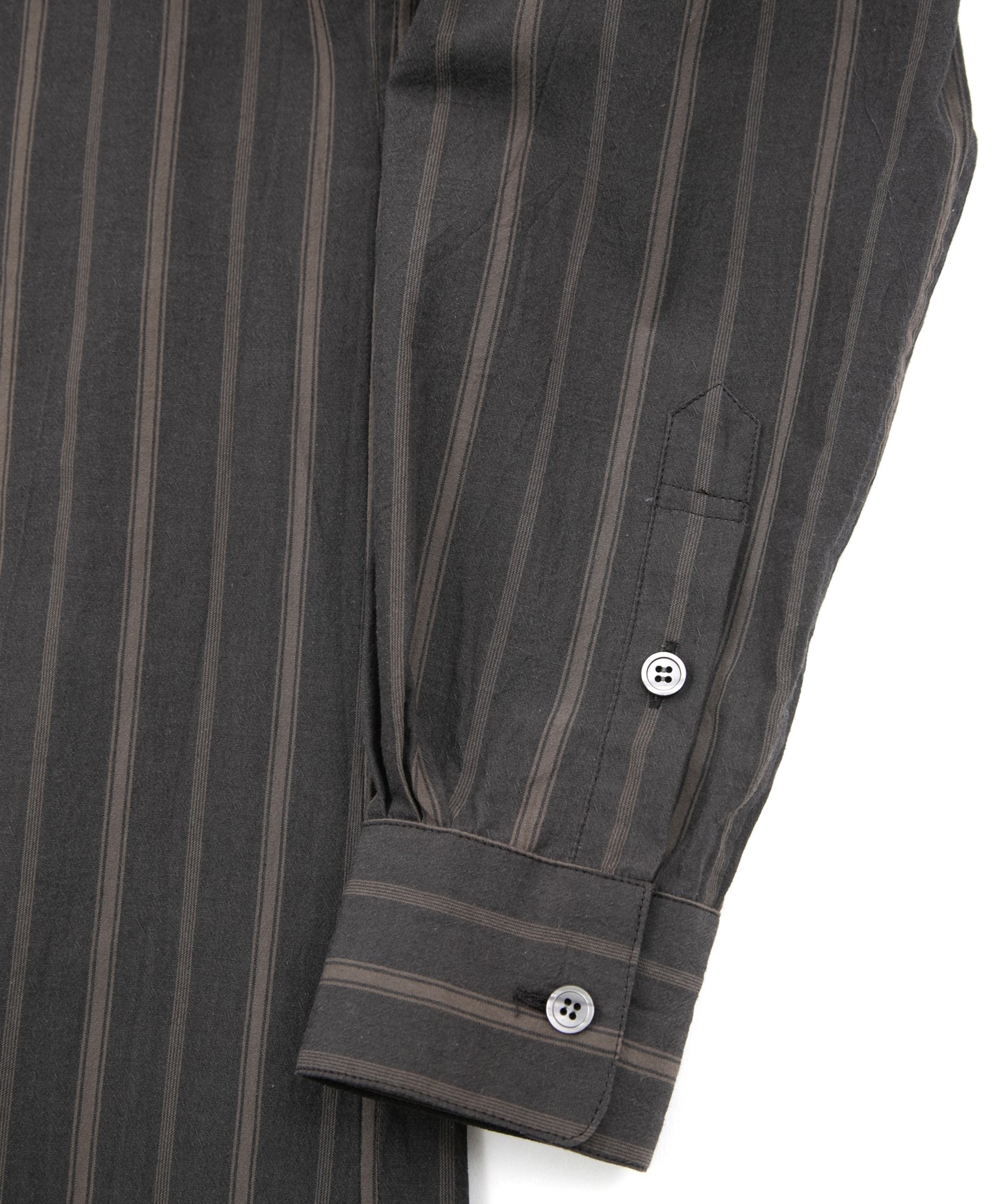 オーガニックコットン ワッシャー ストライプ L/S バンドカラーシャツ - BROWN STRIPE