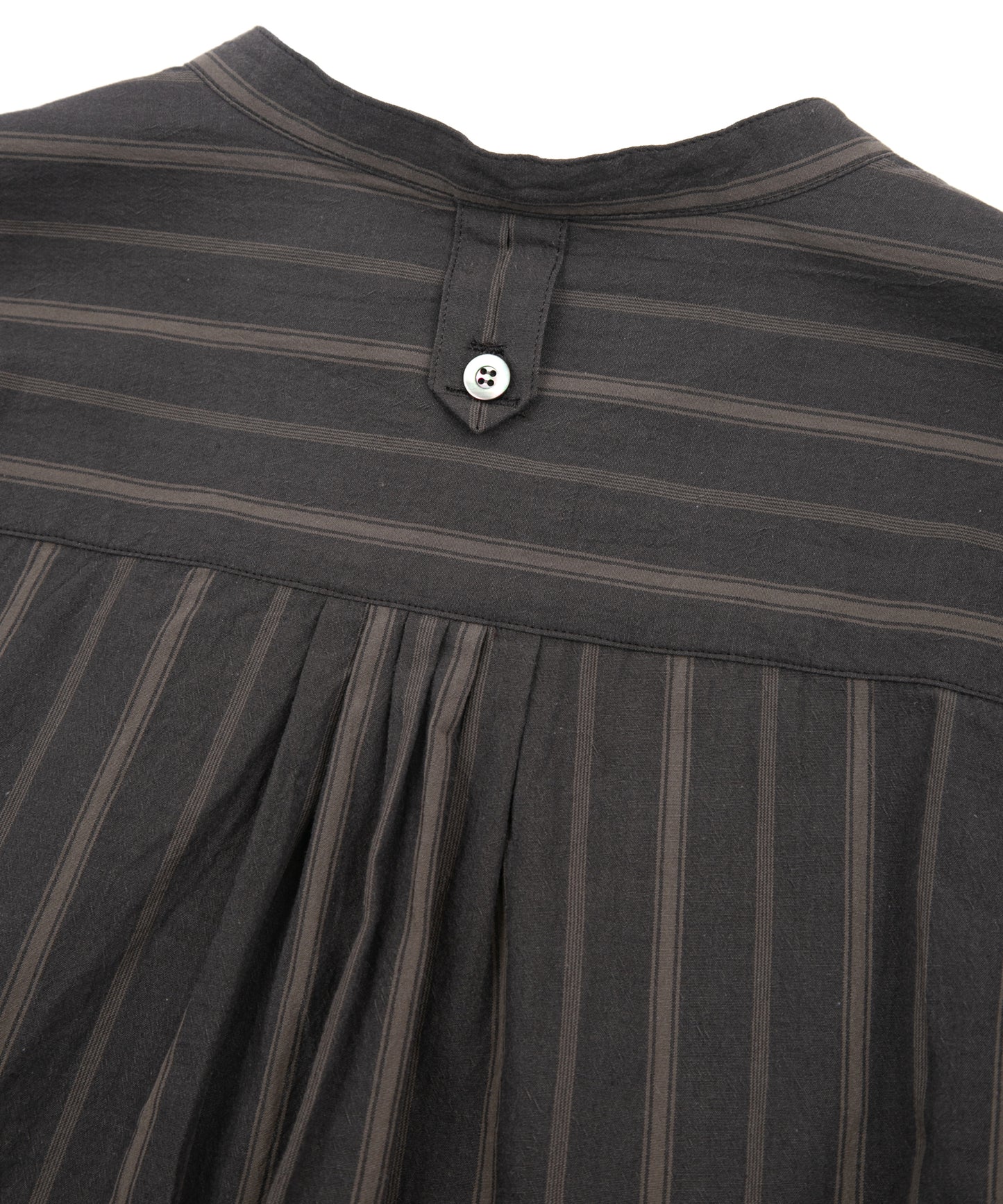 オーガニックコットン ワッシャー ストライプ L/S バンドカラーシャツ - BROWN STRIPE