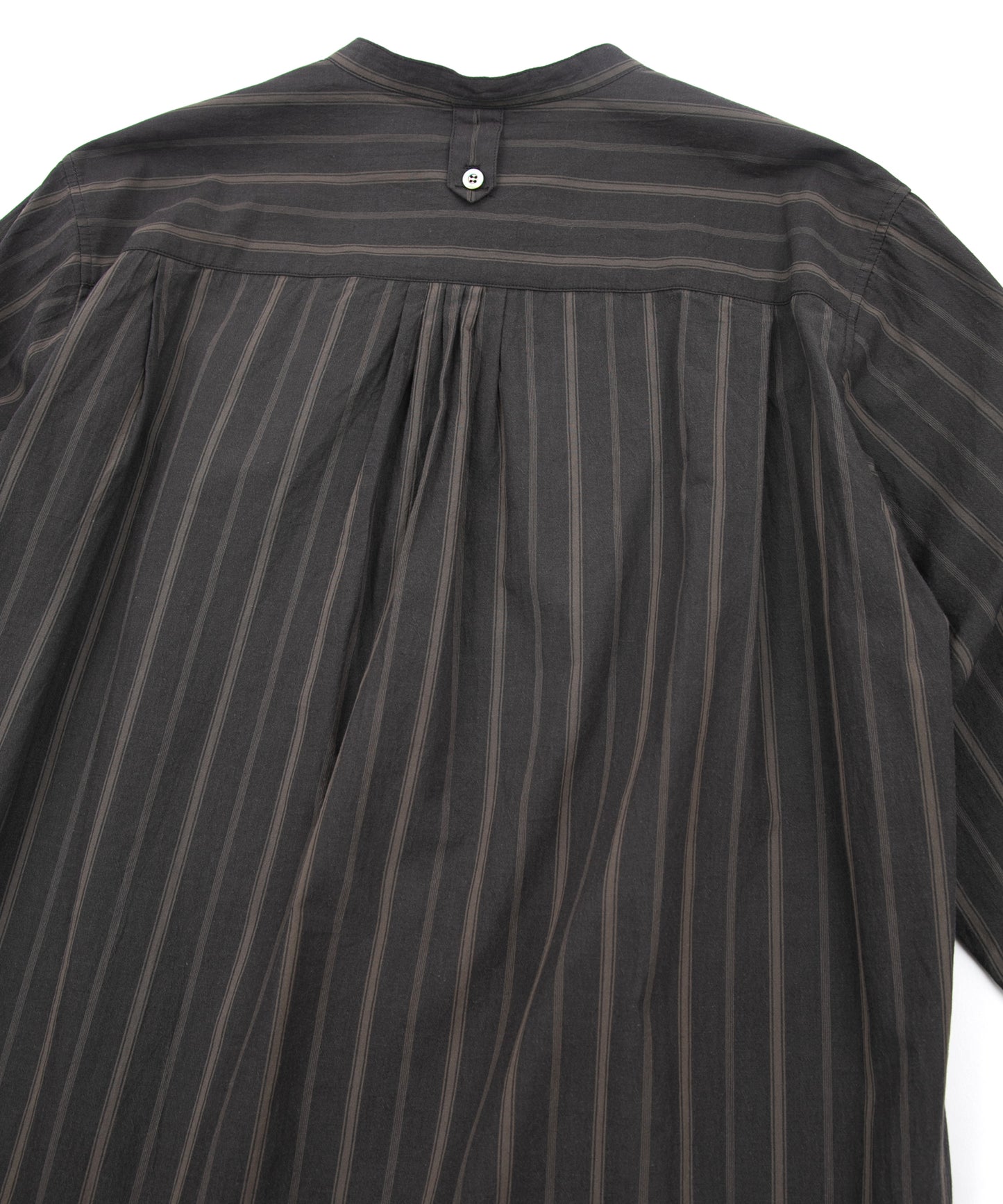オーガニックコットン ワッシャー ストライプ L/S バンドカラーシャツ - BROWN STRIPE