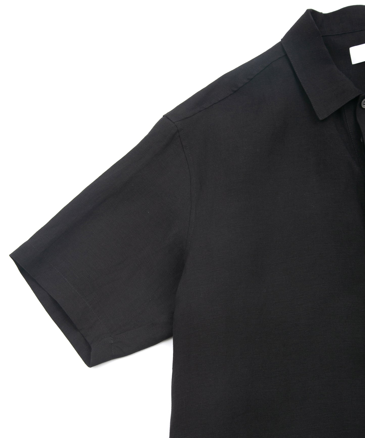 ダブルカバー 強撚麻混 ポプリン ワッシャー H/S プルオーバーシャツ - BLACK