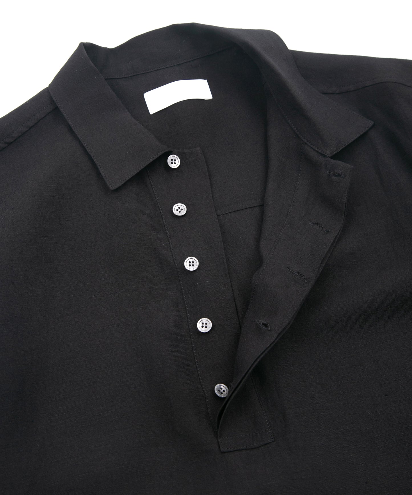 ダブルカバー 強撚麻混 ポプリン ワッシャー H/S プルオーバーシャツ - BLACK