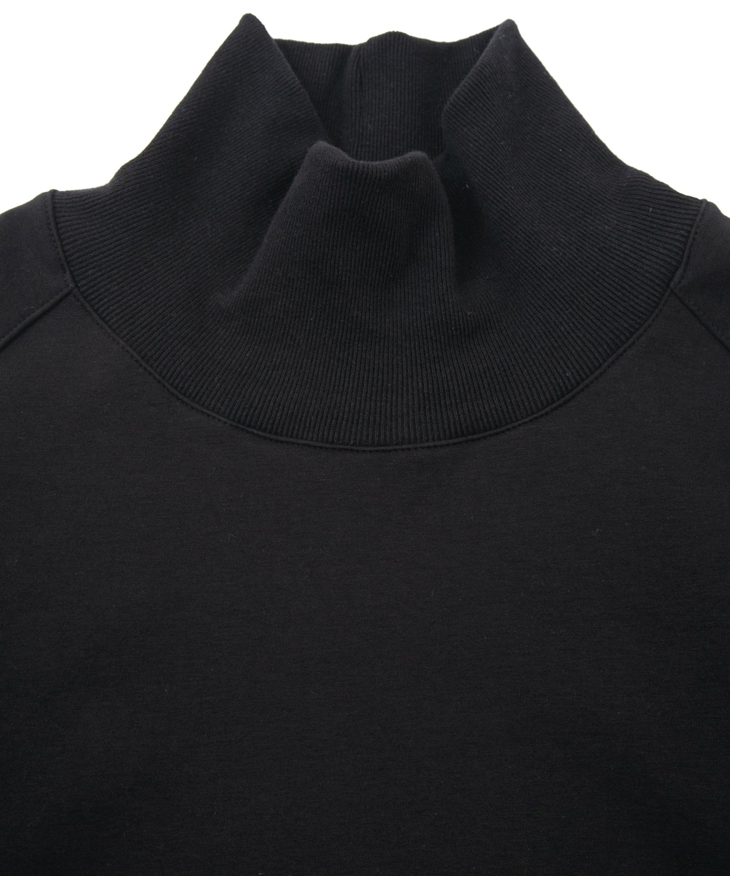 コットン ストレッチ 裏毛 モックネック カットソー - Black