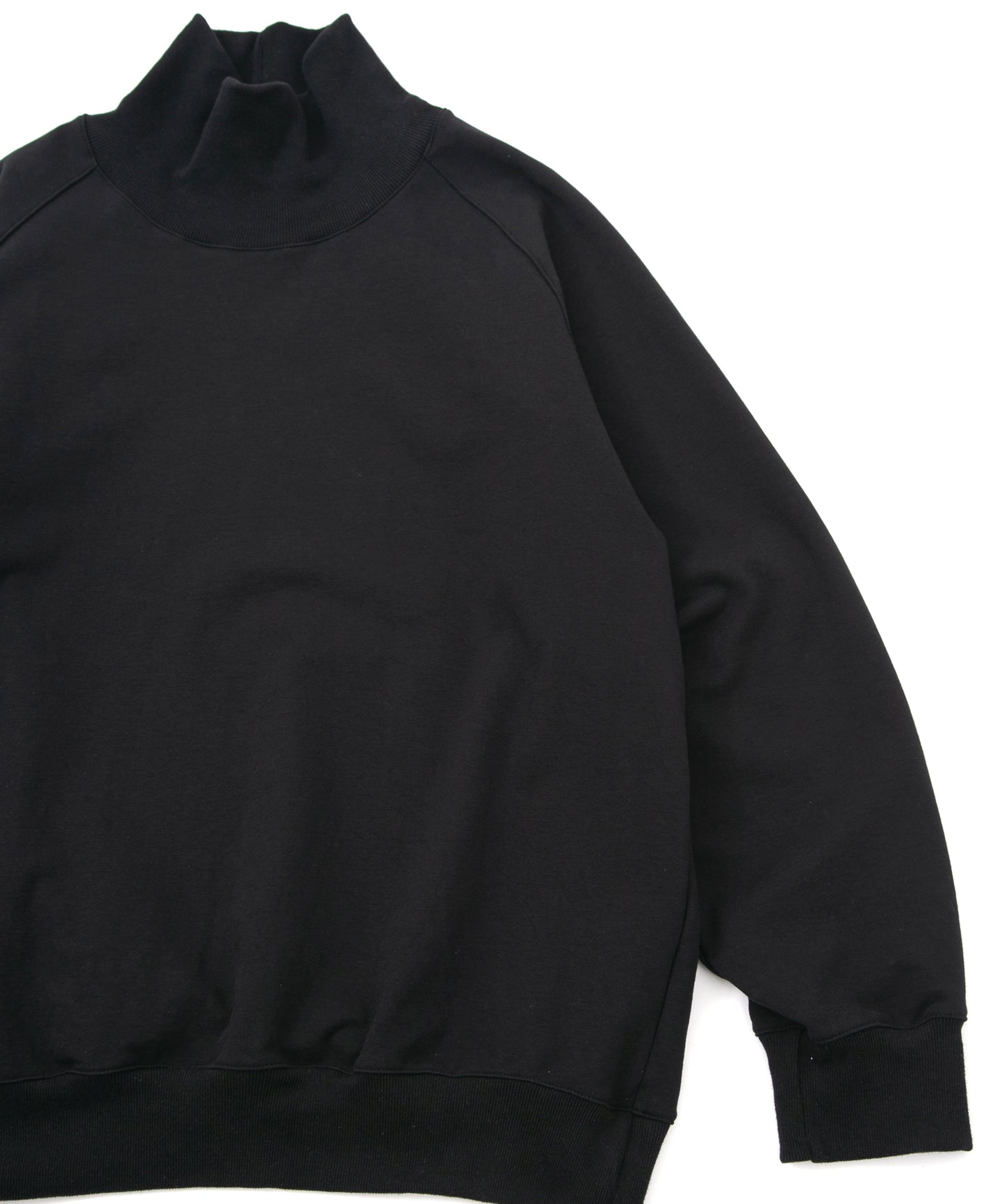 コットン ストレッチ 裏毛 モックネック カットソー - Black