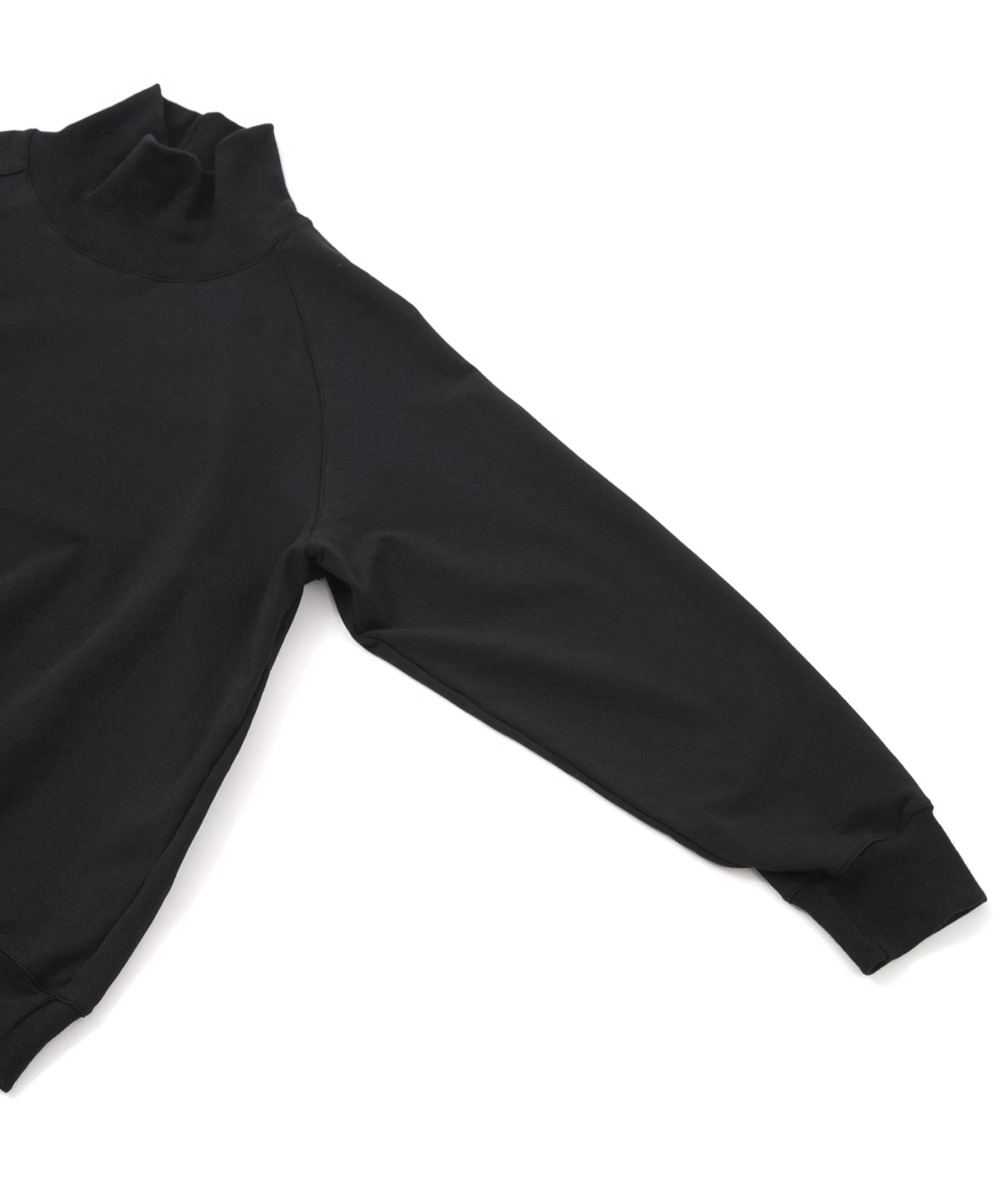 コットン ストレッチ 裏毛 モックネック カットソー - Black