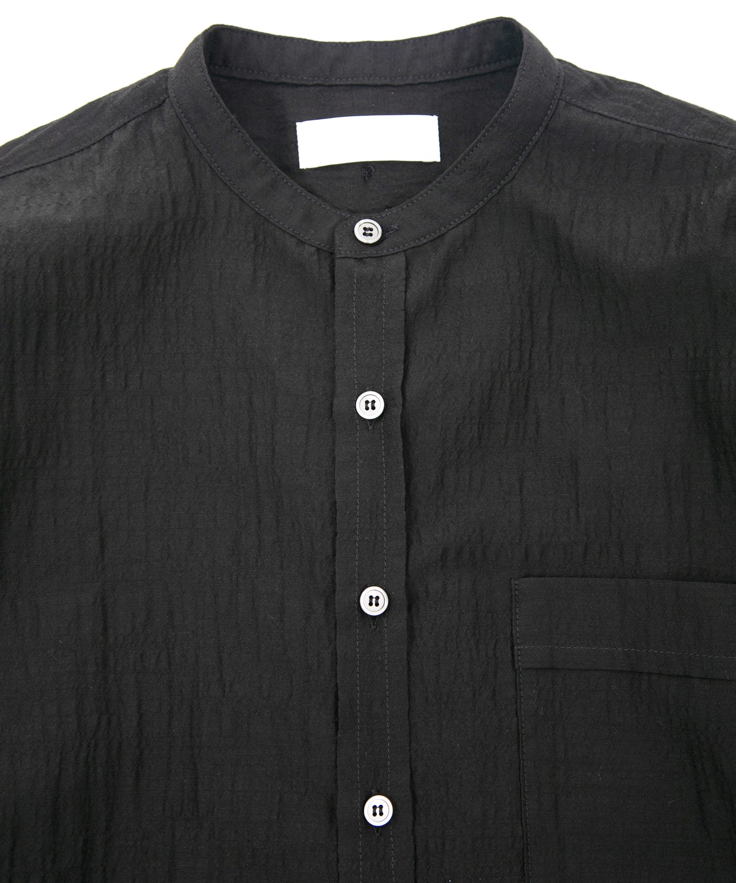 後染めウール キュプラ バンドカラーシャツ - Black