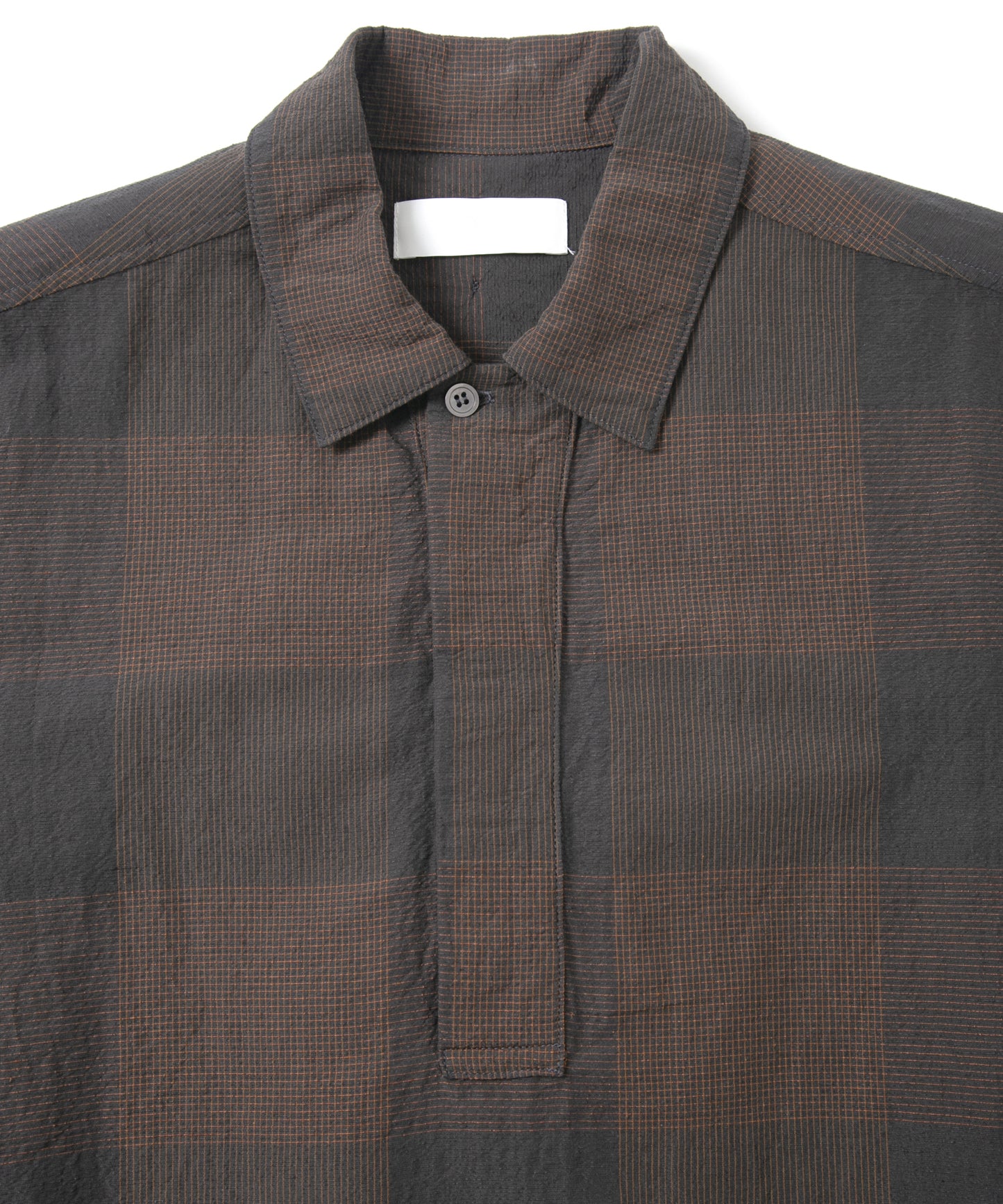 コットンリネンコードチェック LD ウォッシャー H/S プルオーバーシャツ - BROWN CHECK