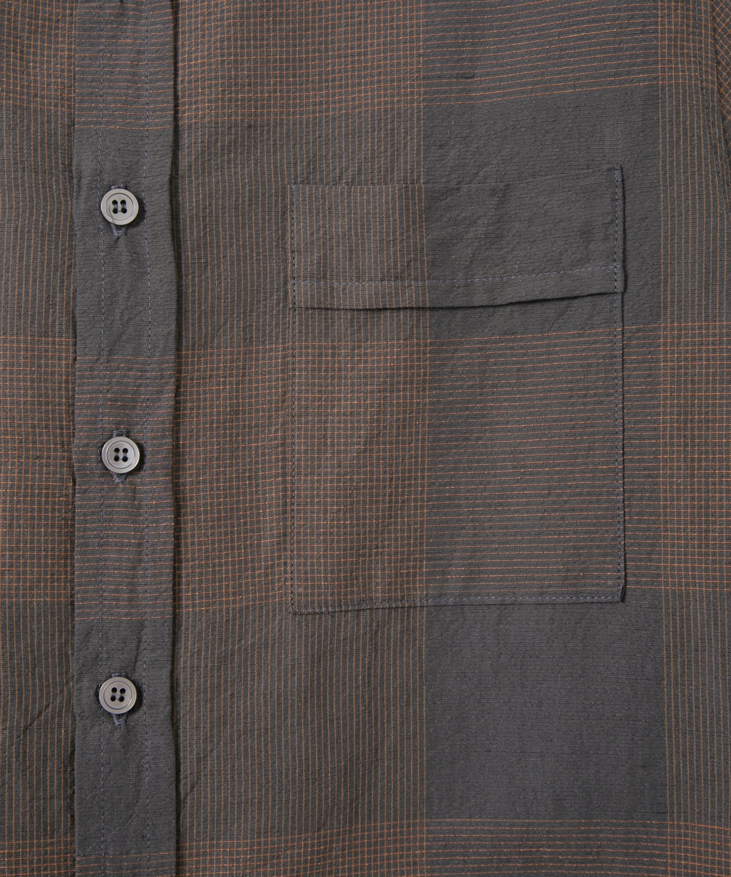 コットンリネンコードチェック LD ウォッシャー L/S バンドカラーシャツ - BROWN CHECK