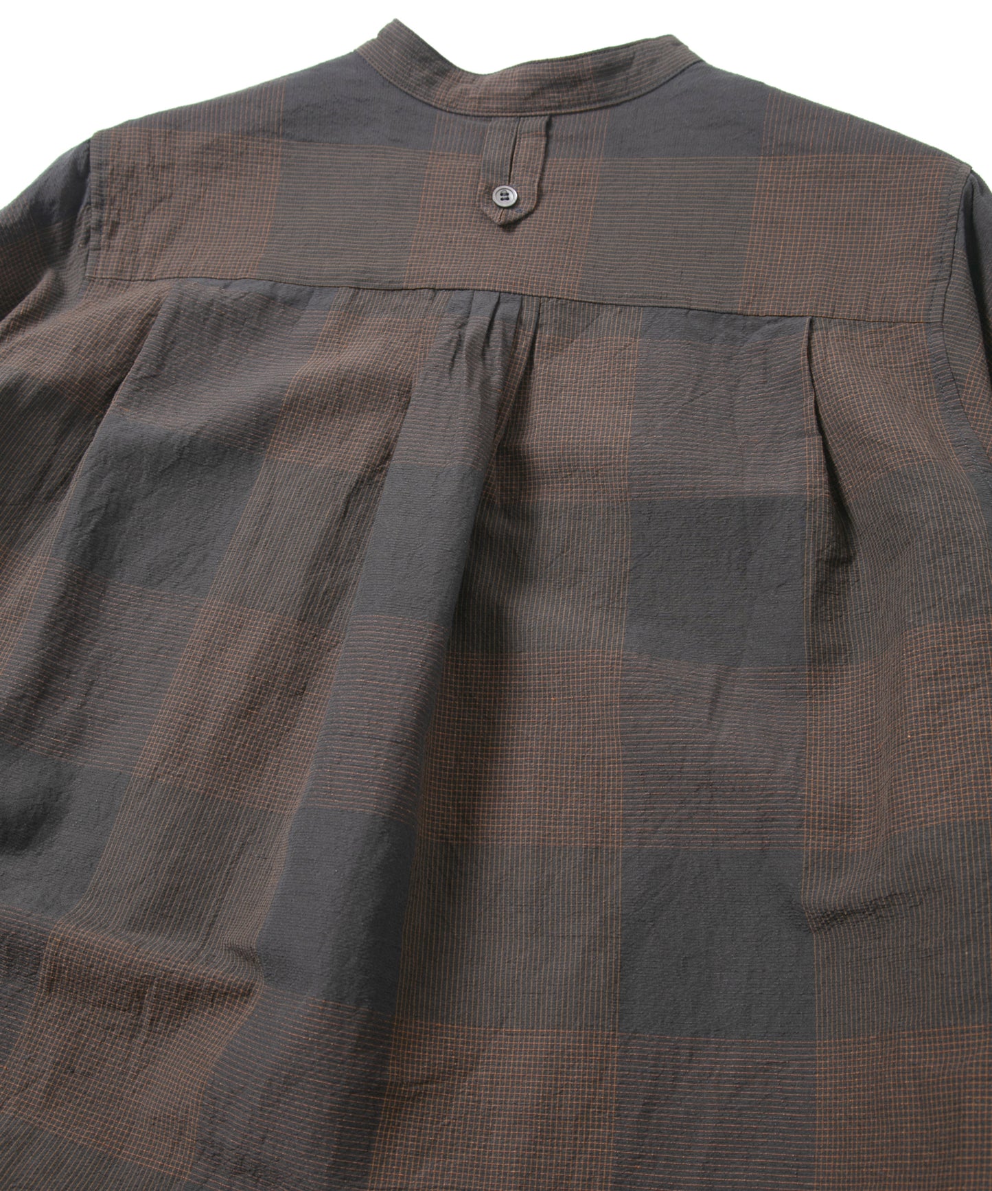 コットンリネンコードチェック LD ウォッシャー L/S バンドカラーシャツ - BROWN CHECK