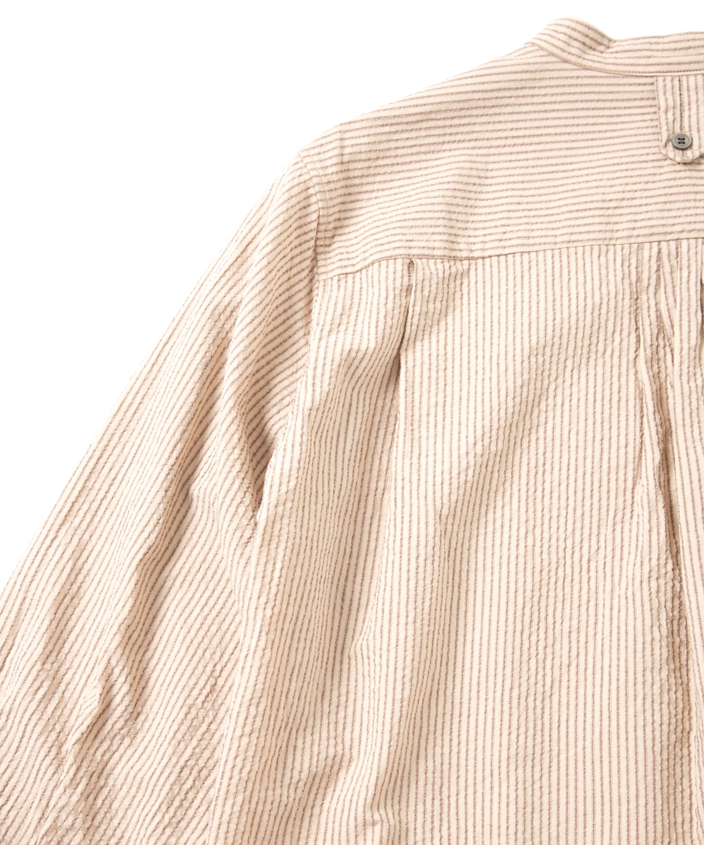 コットンウール シアサッカー ワッシャー L/S バンドカラーシャツ - NATURAL STRIPE