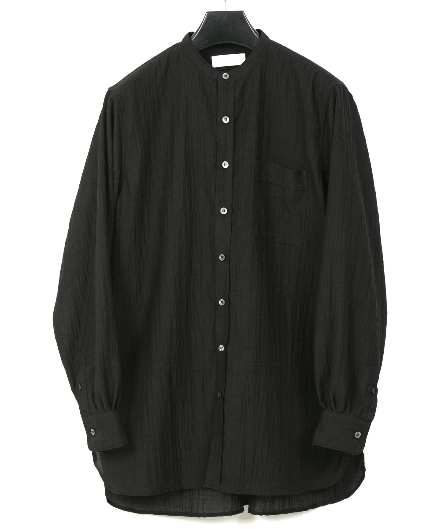 後染めウール キュプラ バンドカラーシャツ - Black