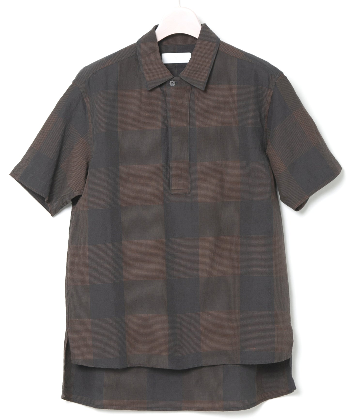 コットンリネンコードチェック LD ウォッシャー H/S プルオーバーシャツ - BROWN CHECK