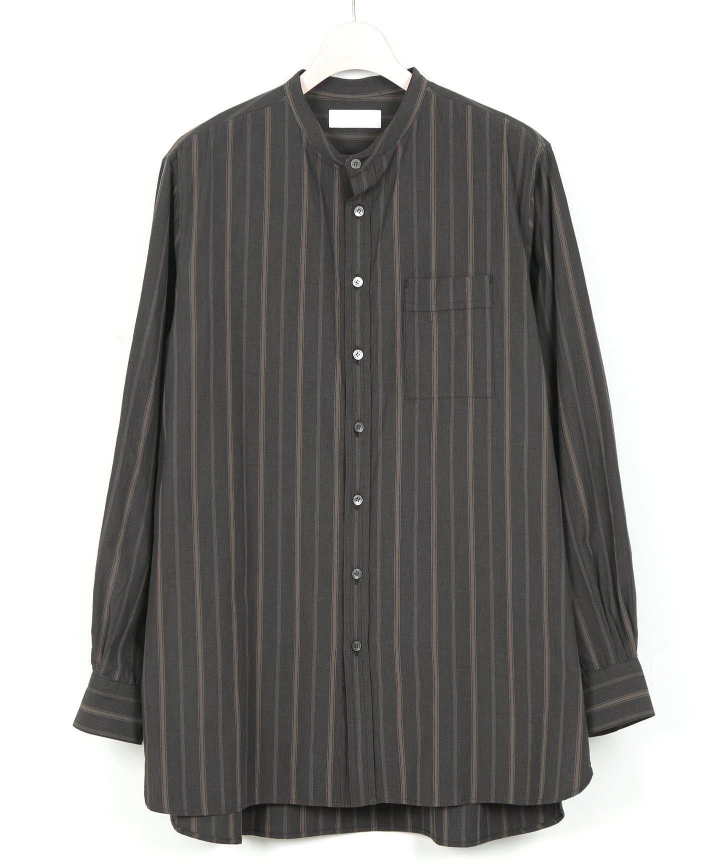 オーガニックコットン ワッシャー ストライプ L/S バンドカラーシャツ - BROWN STRIPE