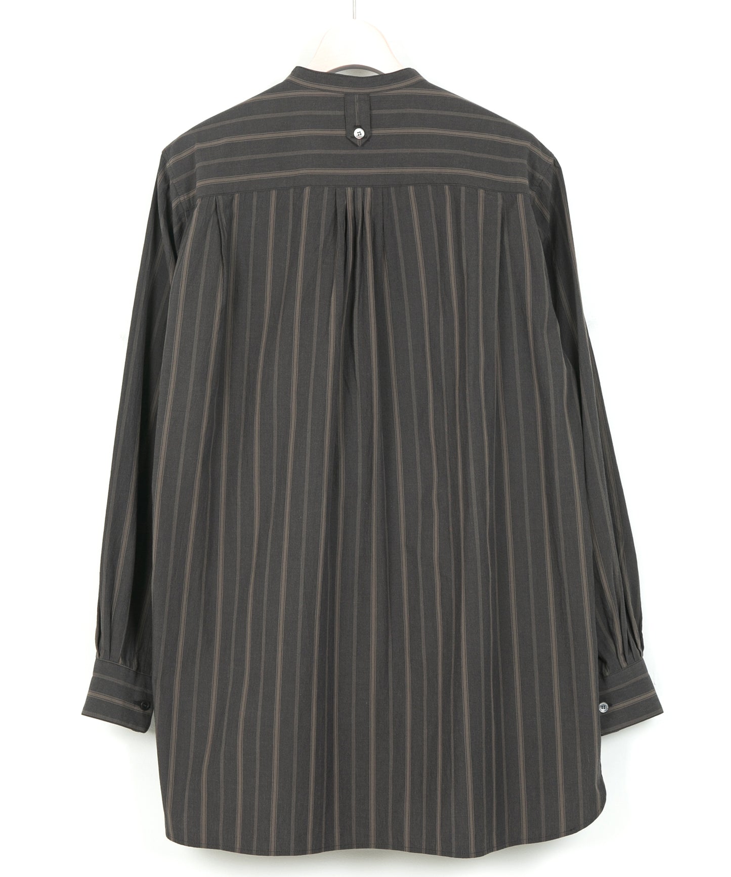 オーガニックコットン ワッシャー ストライプ L/S バンドカラーシャツ - BROWN STRIPE