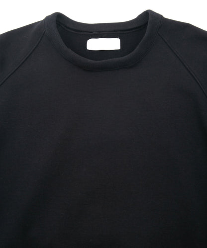 コットン ストレッチ 裏毛 クルーネック L/S カットソー - Black