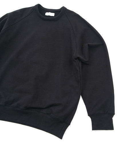 コットン ストレッチ 裏毛 クルーネック L/S カットソー - Black