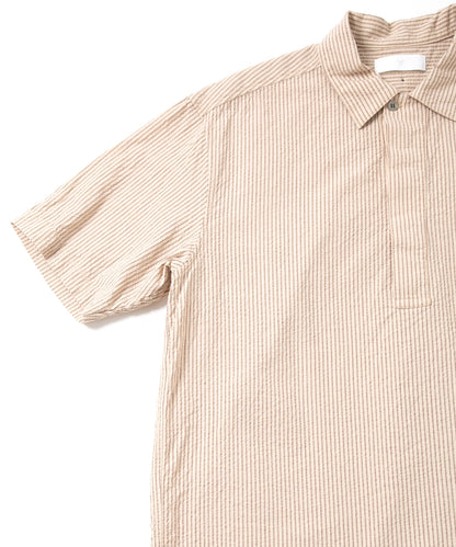 コットンウール シアサッカー ワッシャー H/S プルオーバーシャツ - NATURAL STRIPE