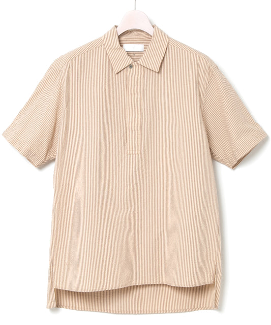 コットンウール シアサッカー ワッシャー H/S プルオーバーシャツ - NATURAL STRIPE