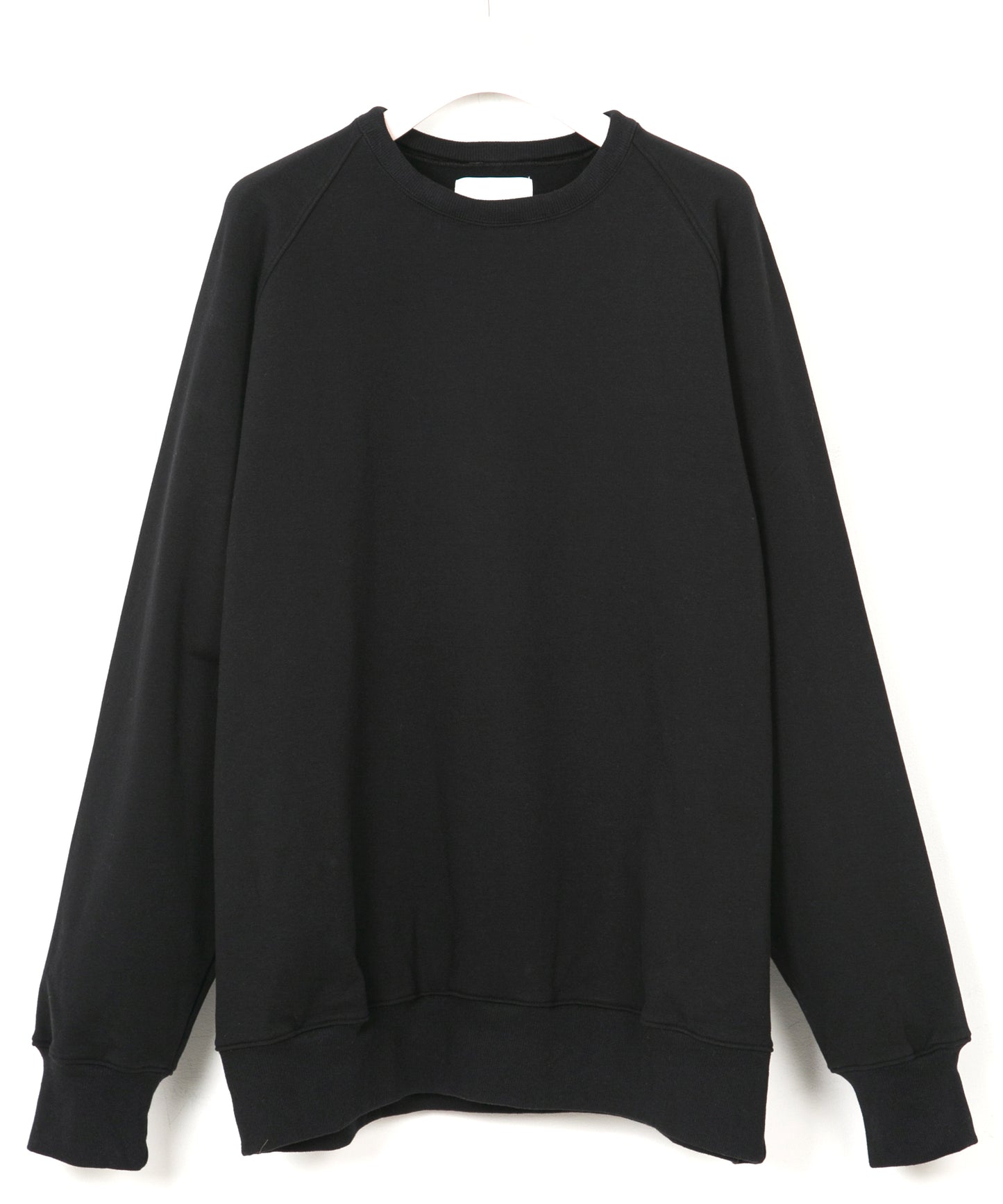 コットン ストレッチ 裏毛 クルーネック L/S カットソー - Black