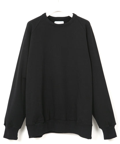 コットン ストレッチ 裏毛 クルーネック L/S カットソー - Black