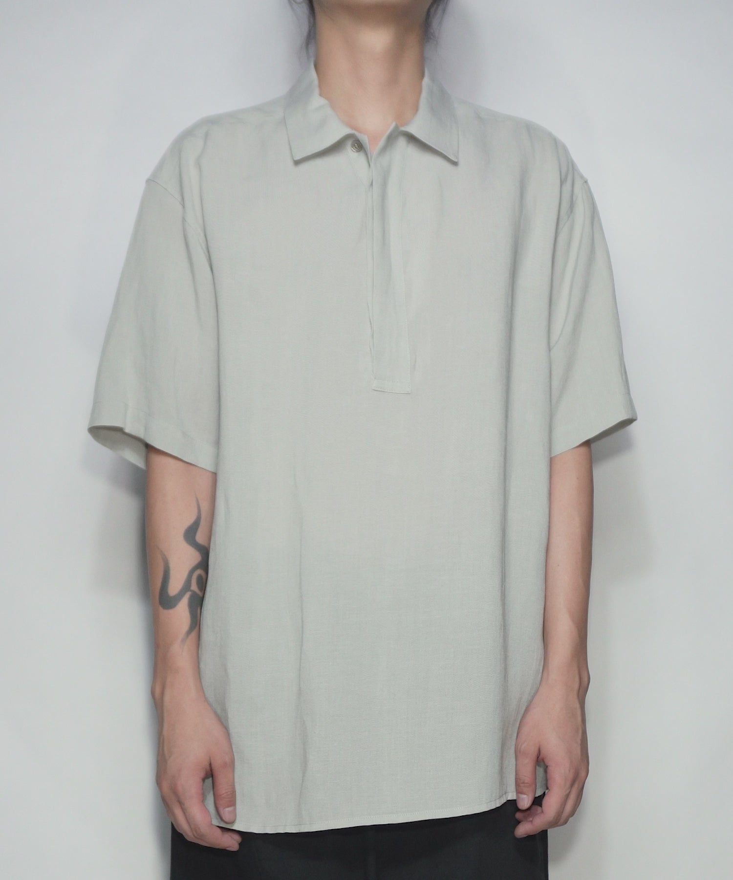 ダブルカバー 強撚麻混 ポプリン ワッシャー H/S プルオーバーシャツ