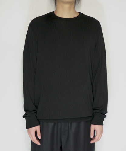 コットン ストレッチ 裏毛 クルーネック L/S カットソー - Black